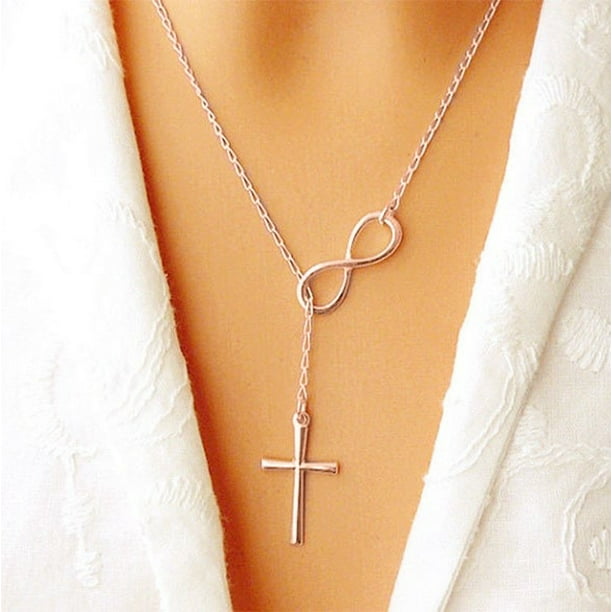 ELBLUVF Rose Gold Plated Stainless-steel Anchor and Infinity Lariat Y Necklace